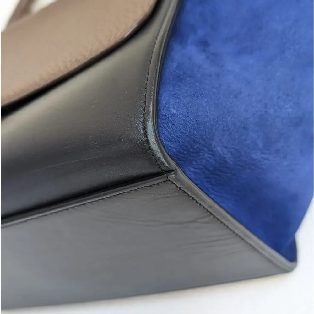 CELINE Blue/Black/Brown Leather Suede Trapeze Medium Handbag Shoulder Bag - Picture 7 of 16